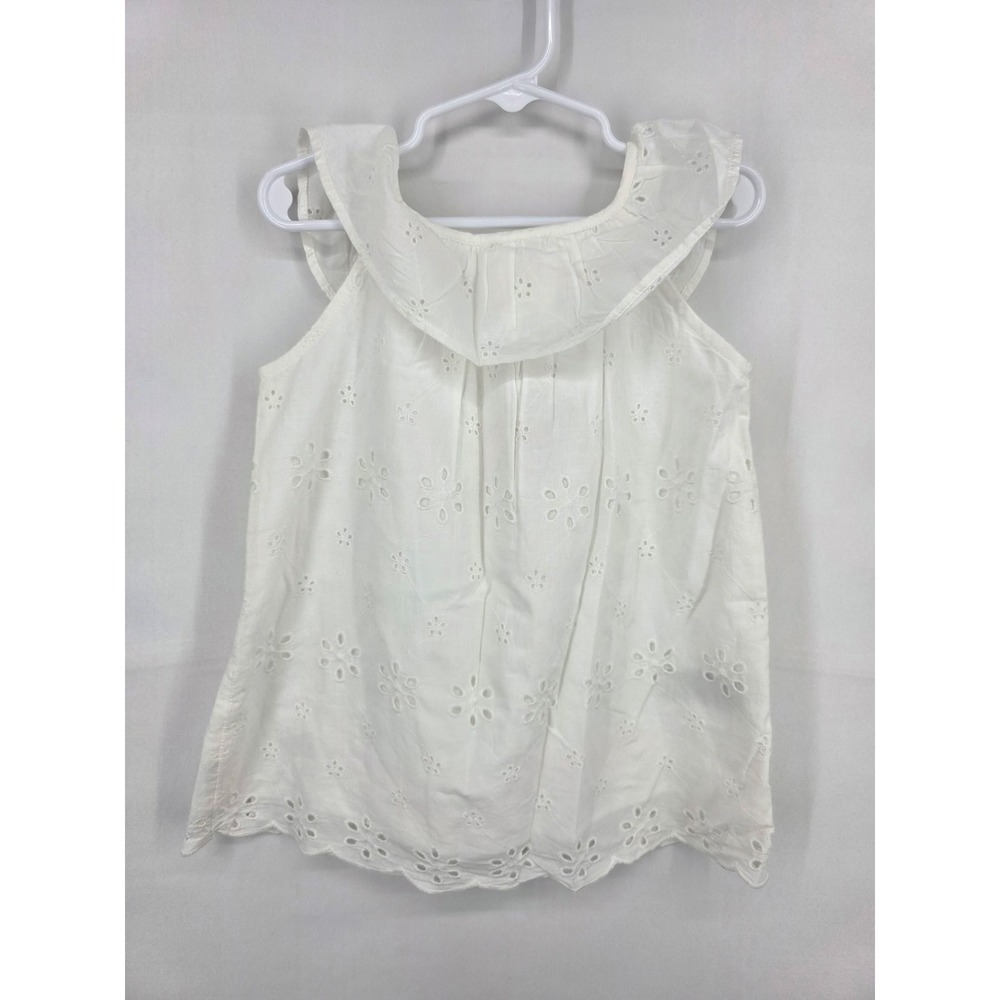 Baby Gap Girls White Eyelet Ruffle Collar Sleeveless Top Size 2 Years